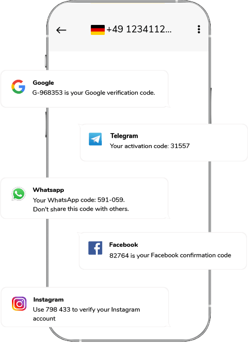 Achetez un numéro de téléphone virtuel pour recevoir des SMS en ligne et activer des comptes: Telegram, Whatsapp, Google, Instagram, Twitter, Facebook
